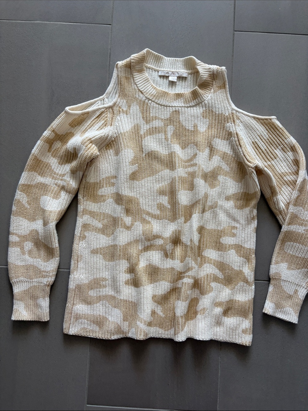 Boston Proper Beige/gold & white/ivory Cold-Shoulder Knit Sweater, nwot